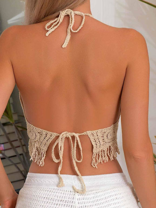 Damen Crop Top Beige