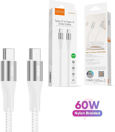 Vidvie Braided USB 2.0 Cable USB-C male - USB-C 60W White 1m