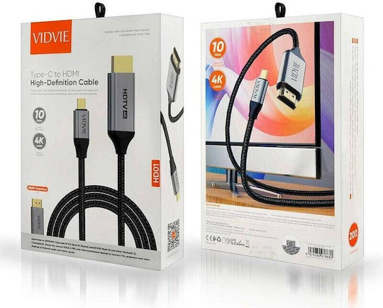 Vidvie HDMI 2.0 Premium High Speed 4K 60Hz HDR Geflochtenes HDMI-Stecker - USB-C-Stecker 2m Grau