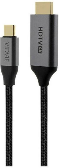 Vidvie HDMI 2.0 Premium High Speed 4K 60Hz HDR Geflochtenes HDMI-Stecker - USB-C-Stecker 2m Grau