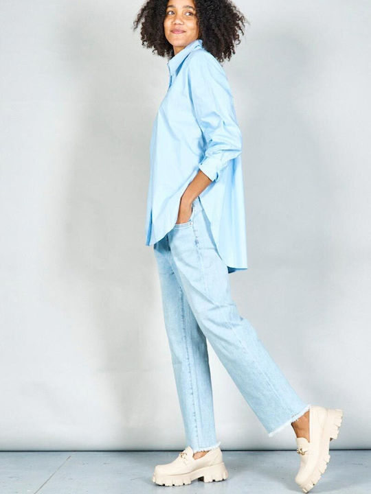 Langärmelig Damen Hemd Blue