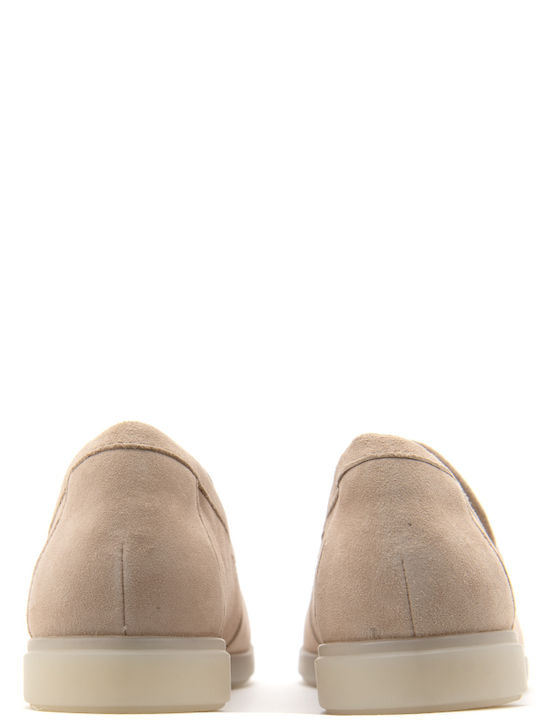 Edge Leather Women's Loafers in Beige Color