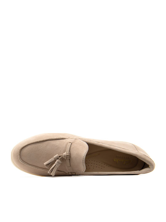 Edge Leather Women's Loafers in Beige Color