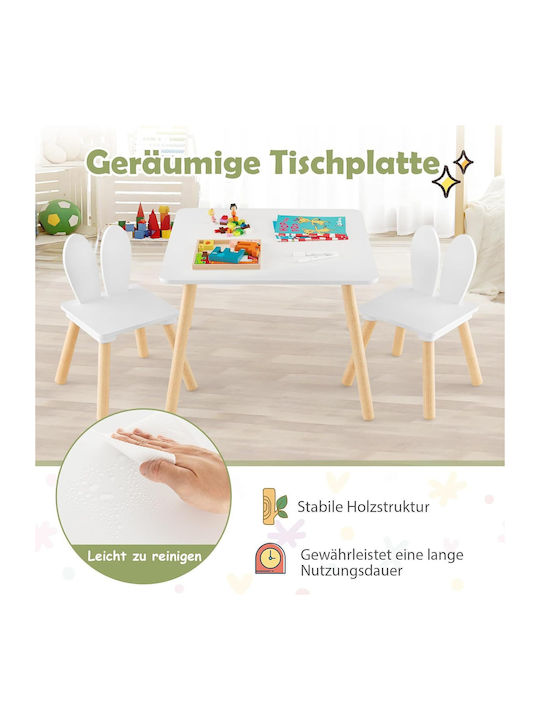 Set Mese Pentru Copii cu Scaune din Lemn Alb