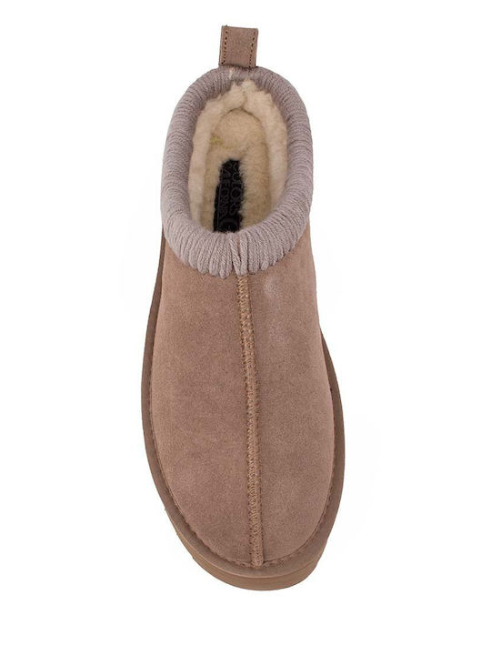 Suede Χειμερινές Γυναικείες Παντόφλες Taupe