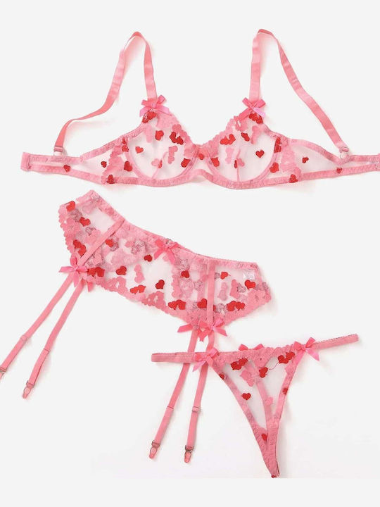 Dyana Set de Lenjerie Sutien cu Șir de caractere Roz
