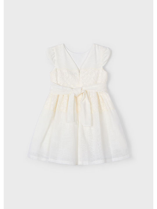 Girls Dress Short Sleeve with Lace Set with Accessories Ecru