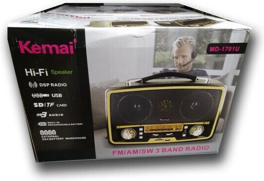 KEMAI MD-1701U Retro Επιτραπέζιο Ραδιόφωνο Επαναφορτιζόμενο με USB Μαύρο
