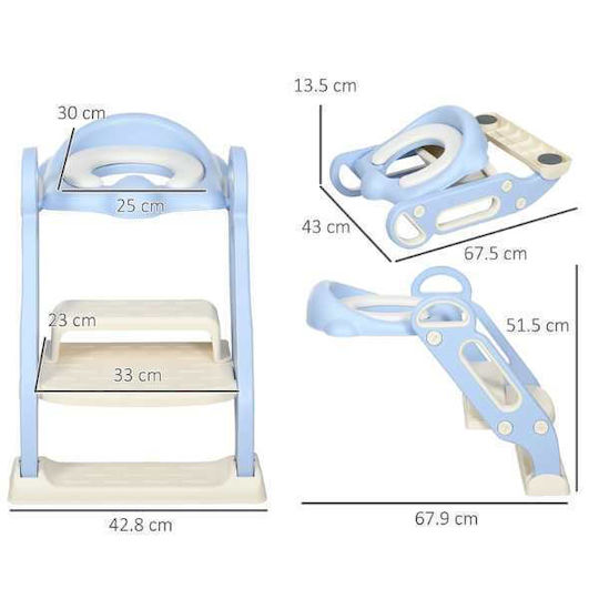 Scaun pliabil cu mânere, trepte antiderapante, înălțător pentru toaletă, pernă moale detașabilă, impermeabilă, ecologic PP 67,9 x 42,8 x 51,5 cm albastru