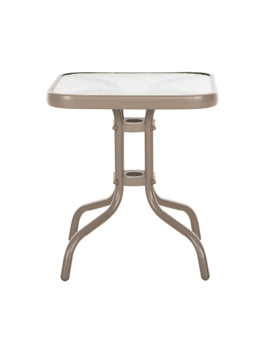 Auxiliary Table for Small Outdoor Spaces Metal with Glass Surface Figo Champagne 45x45x51cm
