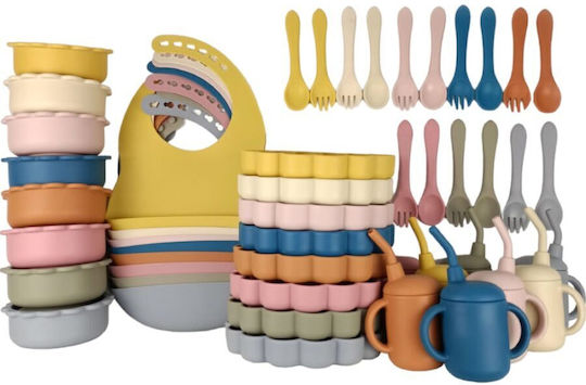 Queen Mother Queen Mother Baby & Kids Feeding Set Trucks Made of Silicone with Anti-Slip Base Light Blue 6 Pieces