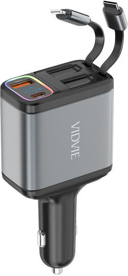 Vidvie Car Charger 27W Fast Charging with Ports 1xUSB-A 1xType-C including Type-C / Lightning Cable Black Color