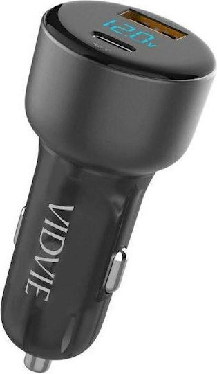 Vidvie Încărcător Auto Cu Mufă De Brichetă 27W Cu Porturi 1xUSB-A 1xType-C Culoare Gri