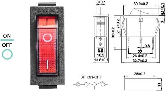 KAL Electronics Διακόπτης Rocker (FL3-KCD3-101N/250V) 1τμχ