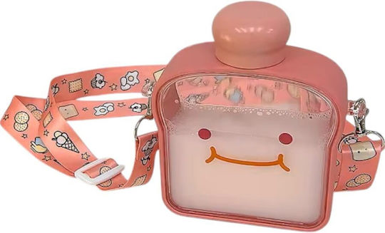 Pink Toast Bread Water Bottle 380ml Emoji Adjustable Strap Queen Mother