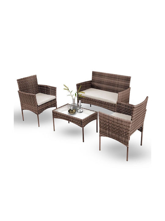 Outdoor Living Room Set Martin 4 Pieces Brown with Pillows