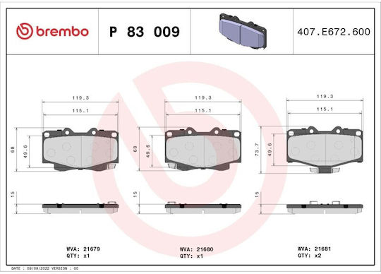 Brembo Σετ Τακάκια Εμπρός για Toyota 4-Runner / Hilux / Land Cruiser