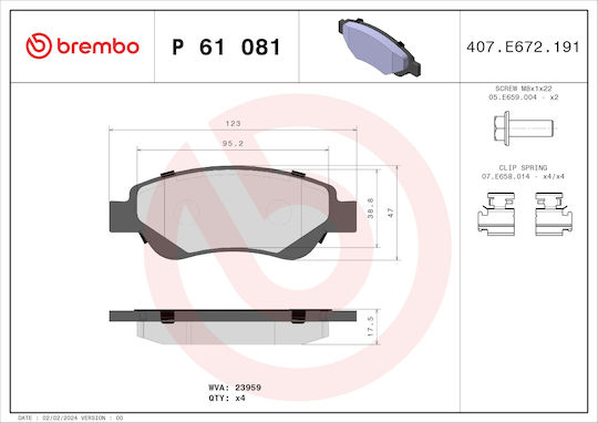 Brembo Brake Pad Rear for Citroen C1 Toyota Aygo