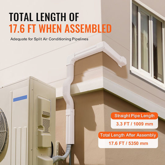 Set de Acoperire pentru Conducte Mini Split Vevor 76,2mm Lățime 5350mm Lungime PVC Conductă Decorativă pentru Aer Condiționat 4 Canale Drepte & Accesorii Complete Instalare Ușoară Vopsibilă Pompe de Căldură Alb