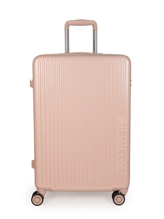 Newcom Large Hard Pink Suitcase with 4 Wheels Height 79cm
