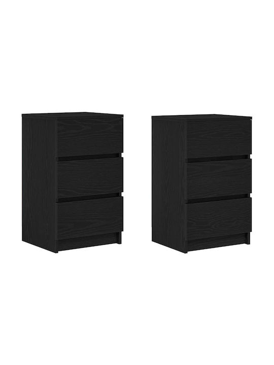 Vidaxl Bedside Tables 3 Drawers 2 Pieces Black 39x35x65cm Black