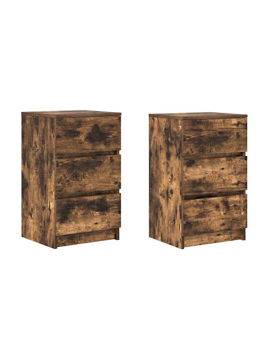 Vidaxl Bedside Tables 3 Drawers 2 Pieces Smoked Oak 39x35x65cm Brown