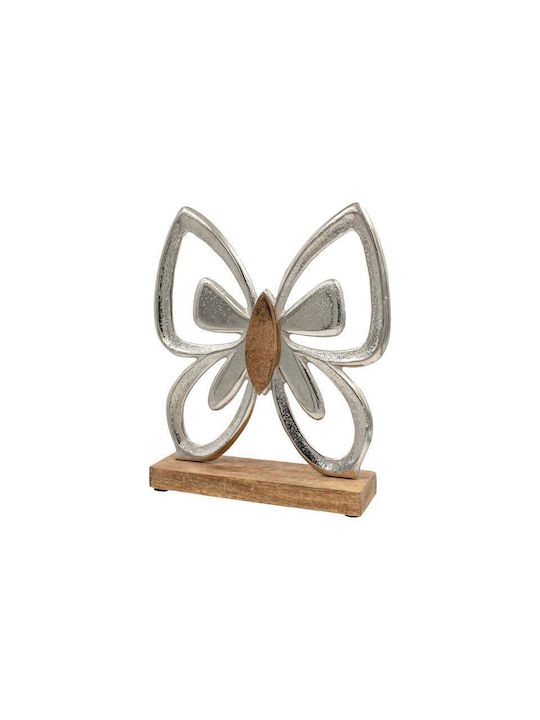 Fylliana Butterfly Aluminum Decorative Piece with Wooden Base Silver Color 22x5x27cm 946-124-003