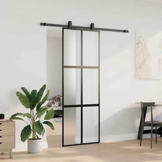 Set de feronerie pentru ușă glisantă negru 76x205 cm sticlă securizată negru 76 x 205 cm șină 183 cm
