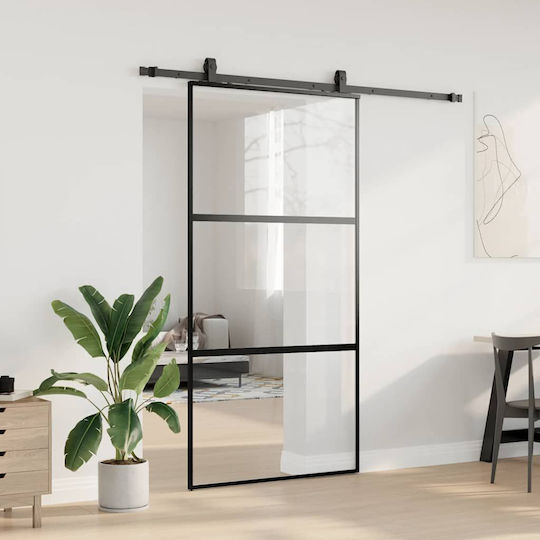 Vidaxl Σετ Συρόμενης Πόρτας Υλικό Μαύρο 102,5x205 Cm Μαύρο