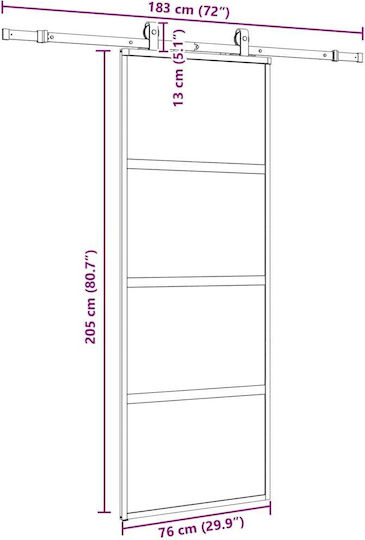 Συρόμενη Πόρτα Σετ Υλικού Μαύρο 76x205 Cm Γυαλί Μετριασμένο Μαύρο 76 X 205 Εκ Ράγα 183 Εκ