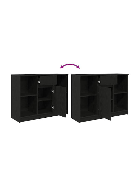Sideboard Wooden with Drawers Black Oak, Black 101x35x76cm