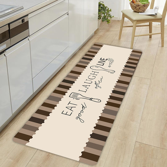 HUH-0219 Kitchen Mat with Non-Slip Backing Brown 150x50cm