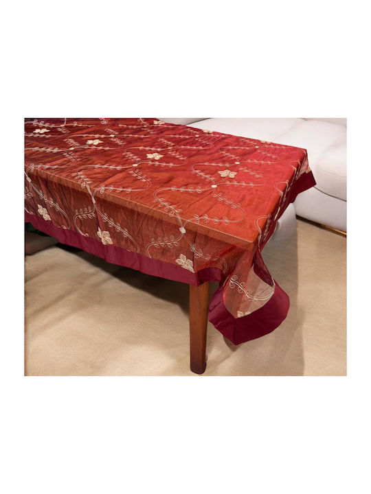 Tablecloth Voile Embroidery Elodie Bordeaux 140x180 Lineahome