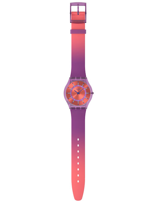 Swatch Swatch Γυναικείο Ρολόι Μπαταρίας με Μωβ Καουτσούκ Λουράκι