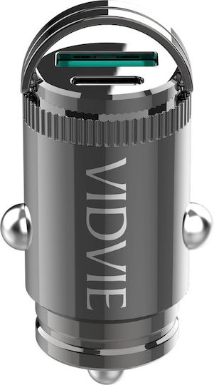 Vidvie Автомобилно Зарядно Устройство 33W 2.5A с Портове 1xUSB-A 1xType-C с Кабел Lightning Черен Цвят
