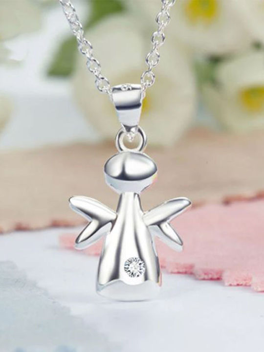 Children's Necklace Angel Solid Silver 925 Swarovski Crystal Afriel Necklace Size 37cm Pendant Angel 0.8 X 0.8 cm 18k White Gold Plated Silver