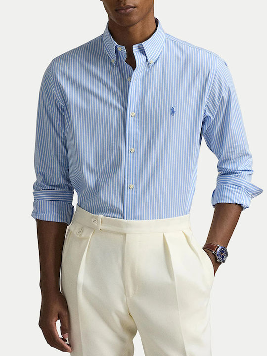 Ralph Lauren Long-sleeved Cotton Shirt Striped Light Blue