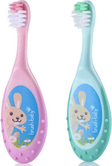 Brush Baby Σετ Βρεφικές Οδοντόβουρτσες για 0m+ 2τμχ Ροζ/Τιρκουάζ