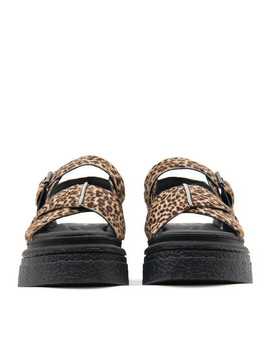 Women's Suede Ankle Strap Platforms Brown