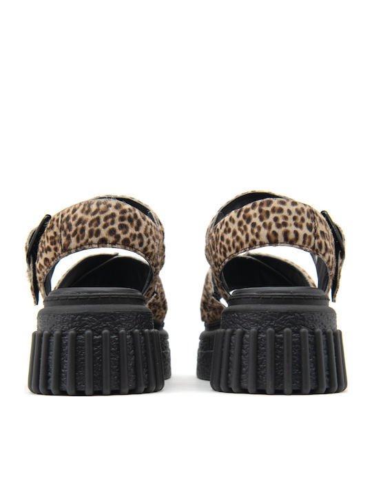 Women's Suede Ankle Strap Platforms Brown