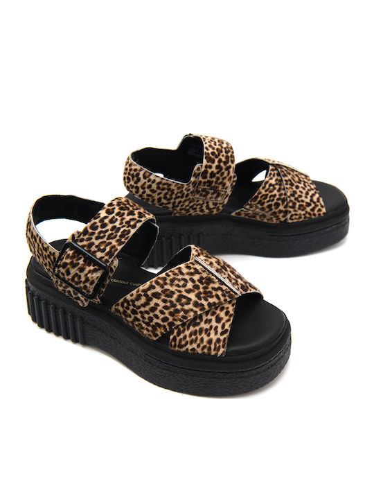 Women's Suede Ankle Strap Platforms Brown