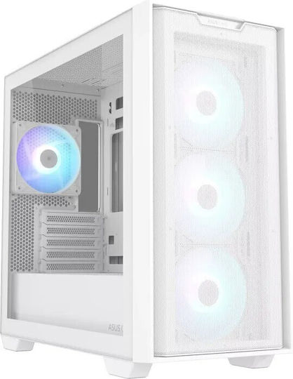 Asus A21 PLUS TG Gaming Midi Tower Κουτί Υπολογιστή με Πλαϊνό Παράθυρο και RGB Φωτισμό Λευκό