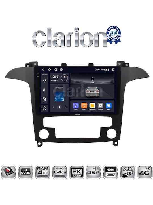 Clarion Car Audio System for Ford S-Max 2006 > 2014 (Bluetooth/USB/WiFi/GPS/Apple-Carplay/Android-Auto) with Touch Screen 9"