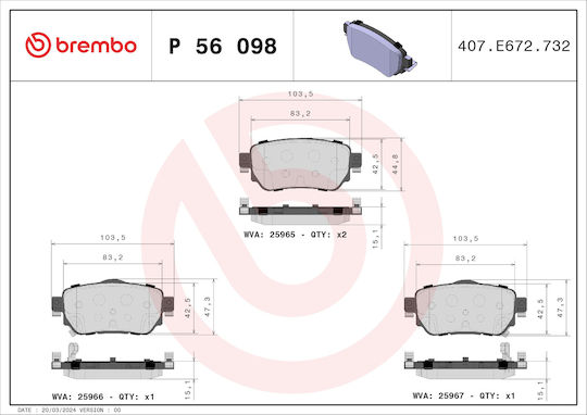 Brembo Brake Pad Set Back for Nissan Leaf Qashqai X-Trail Renault Kadjar Koleos