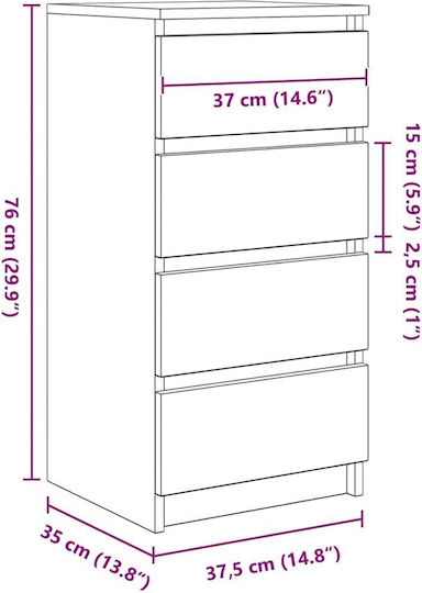 vidaXL Office Storage Drawers & Cabinets Wooden Brown 37.5x35x76cm