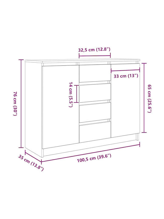 Чекмеджета Офис Дървена Бял 100.5x35x76см