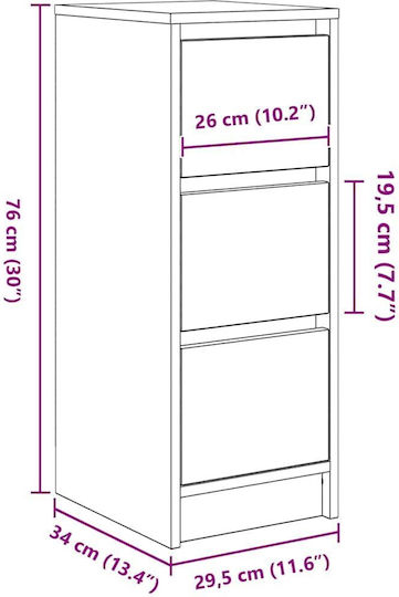 Чекмеджета За Бюро Дървени Сиви Сонома 29.5x34x76см