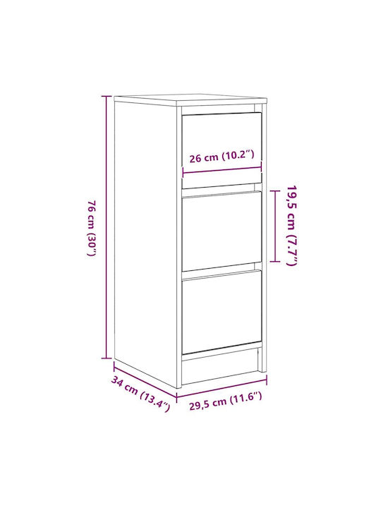 Office Storage Chipboard Drawer Black Oak, Black L29.5xW34xH76cm