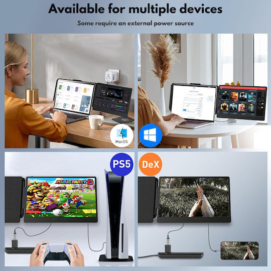Expandable Portable Laptop Monitor Visionhub 14-inch Fhd 1080p Ips Screen Extender 13-inch To 17-inch Laptops 360-degree Foldable Dual-screen Compatible Ios Android Windows Mac Usb-c Hdmi Ports Plug Play