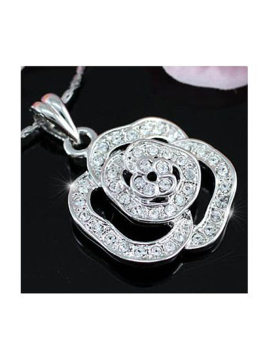 Rosenkette Swarovski Kristalle Brigette Halskette Größe 40cm 46cm Rosengröße 2,2 x 2,2cm Vergoldet Weißgold